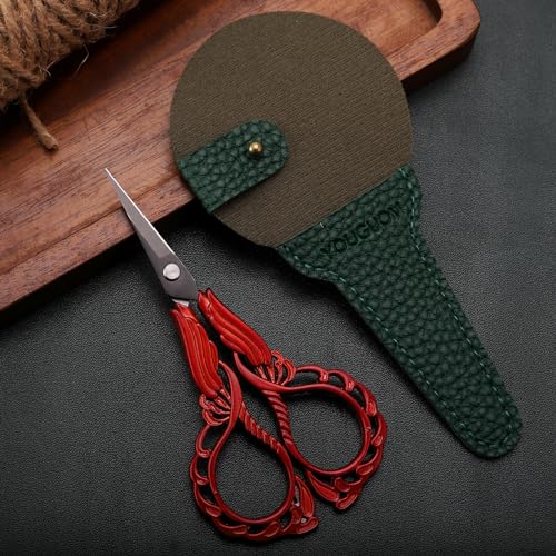 YOUGUOM Small Sewing Scissors, Little Embroidery Shears with Cover - color: Red