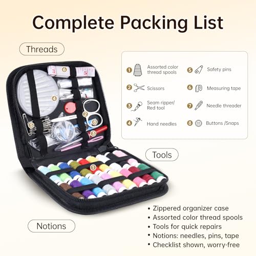 86-Piece Complete Sewing Kit + Illustrated Guide to 106 Embroidery Stitches | DIY Embroidery Kit: A One-Stop Starter Kit to Take You from Beginner to Expert [Portable Embroidery Workshop]