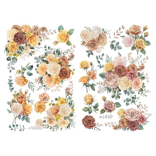 Joeyan Floral Bouquet Rub On Transfers for Furniture and Crafts,12''x18'' - style: Sunset Roses