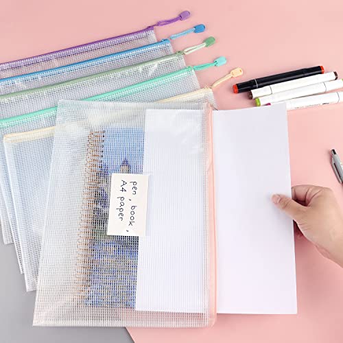 Tamaki 6 Pack Mesh Zipper Pouch Bags with Label Pocket, 13.5" x 9.5" - color: 6 Pack With Label Pocket