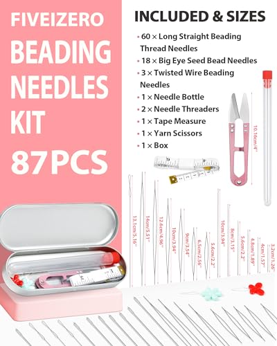 FIVEIZERO 87-Piece Beading Needles Set, 3 Types, 6 Sizes for Jewelry Making - color: Sliver-87PCS