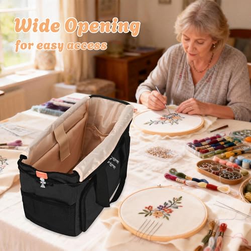 CROTIRAD Embroidery Bag Organizer for Cross Stitch Kits with Shoulder Strap - color: Black