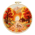 Zhenqing Autumn Forest Rabbit Embroidery Kit for Beginners, Fall Animal Craft Set with 20cm Hoop, Printed Design on 29x29cm Cotton Fabric, DIY Cozy Wall Art (C0162) - color: Autumn Forest Rabbit