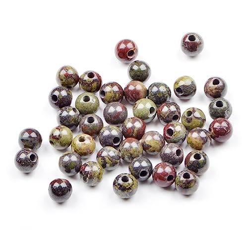 AD Beads Natural Gemstone 8mm Round Loose Beads Big Hole 2.5mm Sized 40pcs (Bloodstone) - color: Bloodstone