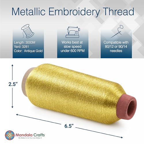 Mandala Crafts Metallic Antique Gold Embroidery Floss for Sewing, 3281 YD - color: Antique Gold, size: 3000M 3281 Yard