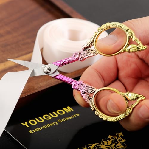 YOUGUOM Sewing Embroidery Scissors, Small Precision Shears - color: Golden Pink
