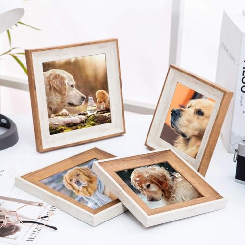 Wooden 6x6 Square Picture Frames with Acrylic -Set of 2- Wall Mount & Table top Display Photo Frames Decor, Great for Baby Pictures, Weddings, Portraits,Christmas gifts