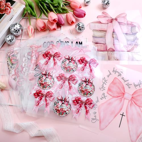 Yuntau 30 Pcs Coquette Bow Iron on Transfers Patches, Pink DTF Vinyl Decal - style: Coquette Bow