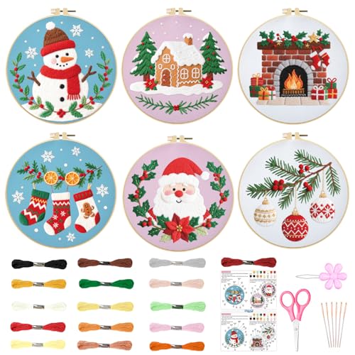 ORIGACH 6 Pcs Christmas Embroidery Kit for Beginners - style: Christmas