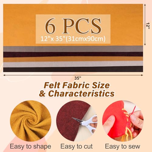 XSEINO 6 Rolls 12"x35" Large Felt Sheets(5.8Yds Total), 1.4mm Thick Nonwoven Fabric for Sewing, 6 Maillard Series Colors, Bulk DIY Craft Supplies for Bags, Garland, Decor - color: Maillard Series