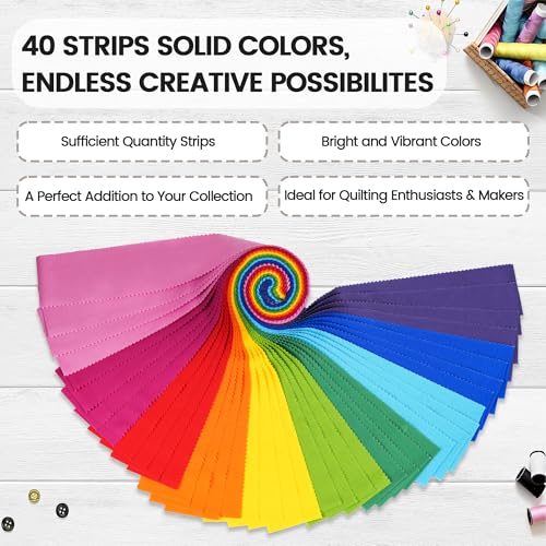 Craftido-20 Options-100% Cotton Jelly Roll Fabric Precut Strips for Quilting, Crafting, and Sewing, 40 Strips 2.5" x44" Assorted Bundles for Rug, Quilt Project, DIY Craft and Home Decor-RAINBOW COLORS - color: Rainbow Colors