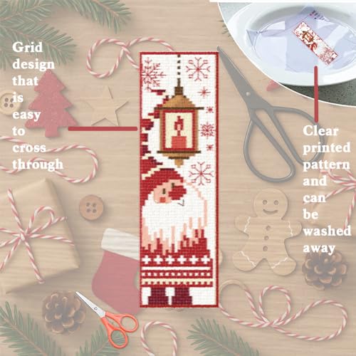 FREEBLOSS 6pcs Christmas Cross Stitch Bookmark Kit for Adult Beginners Stamped Embroidery Bookmark Kits Bookmarks Craft Kit with Instructions for Gift 11CT 8''x2.4'' - style: Christmas Patterns