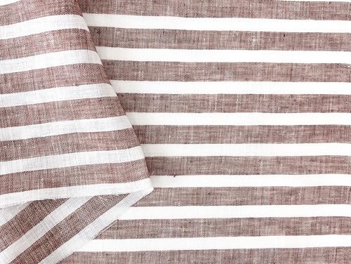 100% Linen Fabric – Lightweight Prewashed – Horizontal Stripe Patterns – Precut Style – Soft & Breathable – 52” Width – by The Linen Lab (Red 6808, 1 Yard pre Cut) - color: Red 6808, size: 1 yard pre cut