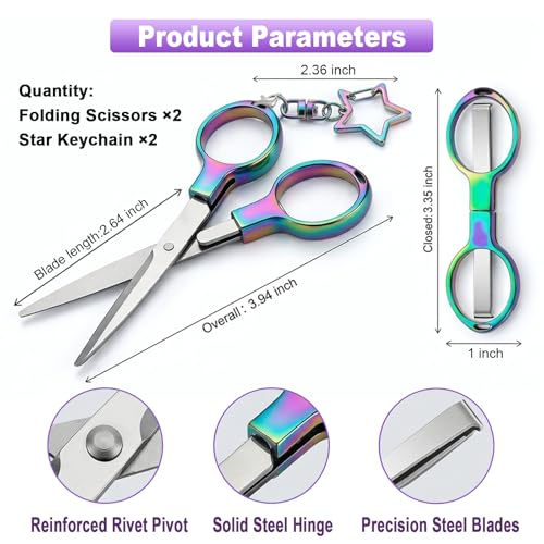 Mini Folding Scissors: Rainbow Stainless Steel Travel Scissors