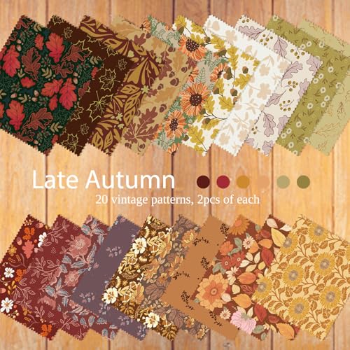 5" Cotton Fabric Squares, 40 Pcs Autumn Charm Pack Fabric for Quilting - color: Late Autumn