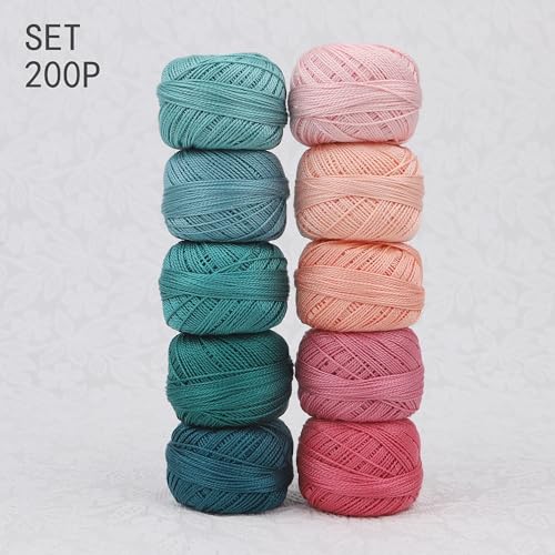 Size 8 Double Mercerized Egyptian Long Staple Cotton Pearl Thread Ball 5 Grams Rainbow Color Embroidery Thread 10 Colors per Box for Crochet Hardanger Cross Stitch Hand Embroidery (Set P) - color: Set P