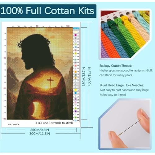 niurenmaoyi Stamped Cross Stitch Kits for Beginners,Counted Embroidery Craft Kits for Adults,Needlepoint Kits for Adults,Jesus Christ Cross Wall Art 11.8X15.8In - color: Cross Stitch Kits0421-02