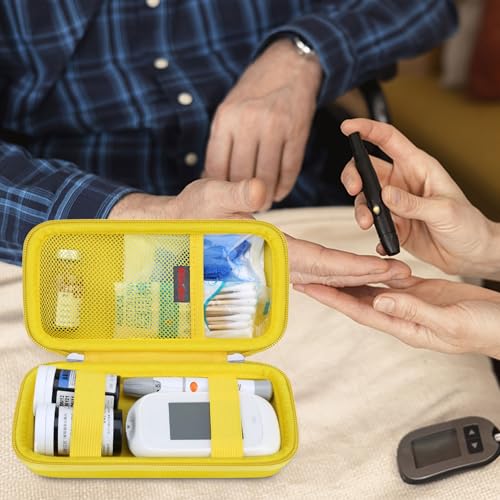 Elonbo Diabetic Supplies Travel Case for Glucose Meter Diabetes Testing Kit - color: Yellow+ Inside Yellow
