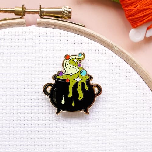 Caterpillar Cross Stitch Needle Minder - Cauldron for Cross Stitch, Sewing, Embroidery and Needlework Accessories, Enamel and Magnetic