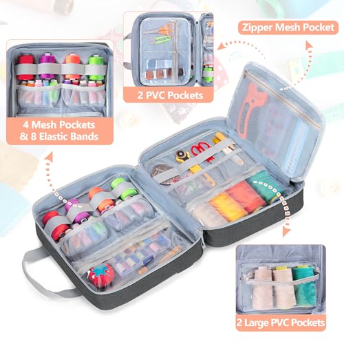 LUXJA Sewing Storage Organizer with Folio Open Design, Gray - color: Gray