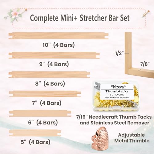 Yhizeva Mini+ Needlepoint Stretcher Bars Set, 5/6/7/8/9/10 Inch, 24 Bars - size: 5"/6"/7"/8"/9"/10" Set