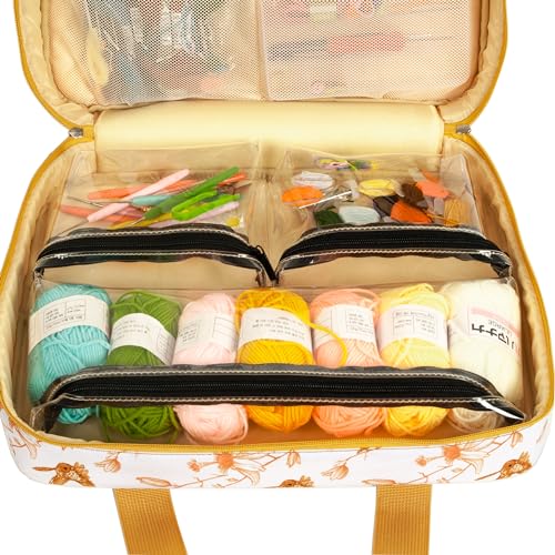Portable Square Cross Stitch Starter Kits Bag Embroidery Project Bag Embroidery Tool Storage Tote Bag with Multifunctional Pockets, Bag Only (Bird Pattern) - color: Bird Pattern