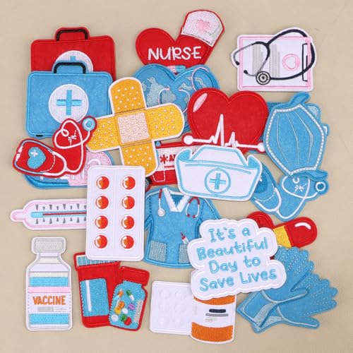 25pcs Nurse Iron on Patches, Medical Nursing Sew on Patches DIY Crafts - color: Nurse's Day, 25pcs