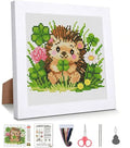 Hedgehog Clover Stamped Cross Stitch Kits for Beginners Adults with Framed - color: DKJ031