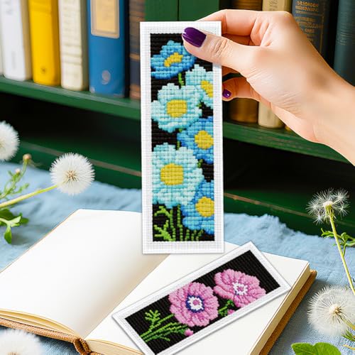 ORIGACH 6 Set Anemone Flower Cross Stitch Bookmark Kit for Beginner - style: Anemone