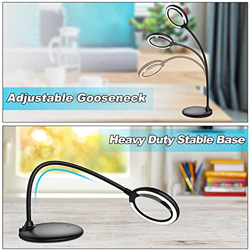 5X Rechargeable Magnifying Glass with Light and Stand, Raweao Dimmable Lighted Magnifying Lamp Glass for Reading, Close Work, Hobbies, Crafts
