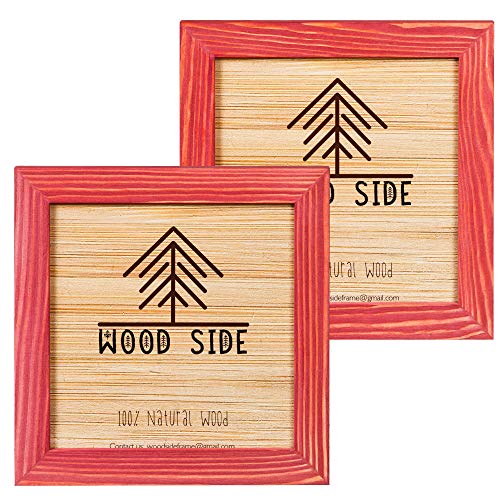 Rustic Wooden Square Picture Frames 8x8 - Set of 2-100% Natural Solid Eco Wood with Real Glass for Wall Mounting and Tabletop Photo Frame - Red - color: Red