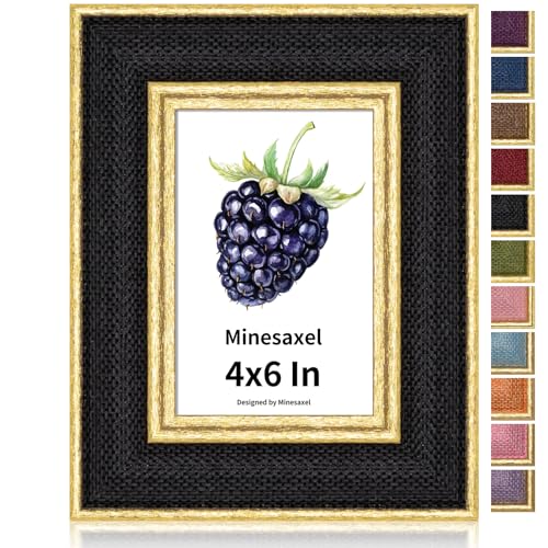 4x6 Picture Frame - Black Fabric & Vintage Gold Border HD Real Glass with Easel for Tabletop/Wall (Family Photos, Modern Decor 1 Pack) - color: Black-1pcs, size: 4x6