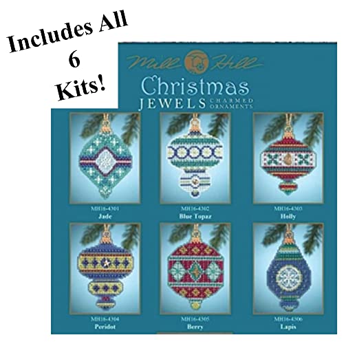 Christmas Jeweled Ornaments (2014) Mill Hill Counted Bead Holiday Kits, Set of 6 - Plus Decorative 'Needleworker' Sticker