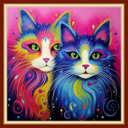 Magxvouy Cross Stitch Kits Stamped Full Range of Embroidery Kits,Cross Stitch Patterns Needlework Kits for Beginners 11CT Printed Kits&Colorful Cat 18x18 inch - color: Artcolor05