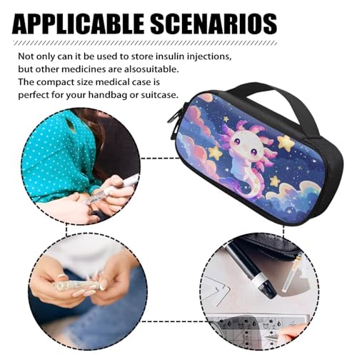 Axolotl Stars Insulin Cooler Bag Insulated Diabetic Medication Organizer Carrying Protection Case with Handle for Insulin Pen, Test Strips, Lancets, Needles - color: Axolotl Stars