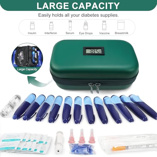 Insulin Cooler Travel Case TSA Approved 2*180g Ice Pack,Temp Display - color: Green