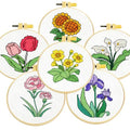 Zhenqing 6 Pack Flower Stamped Cross Stitch Kit for Beginners, 11CT Printed 16 x 16 cm Floral Patterns with Hoop and Tools, Sunflower Iris Calla Lily Primrose Tulip Carnation DIY Embroidery Set - color: 6 Pack Flower