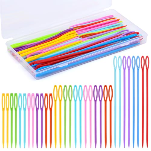 Lunarm Plastic Needles 60PCS Plastic Large Eye Sewing Needles for Yarn - size: 2.76 inches, 3.54 inches, and 5.91 inches