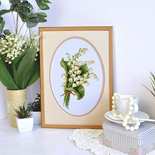 Povitrulya Counted Cross Stitch Kit for Adults 'Lily of The Valley' - Embroidery Set with May Lily Flower Bouquet - color: Lily of the Valley