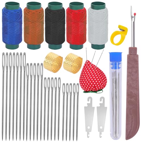 34pcs Big Eye Stainless Steel Sewing Needles Set,Steel Sewing Needle Large Eye Threaders for Hand Sewing Kit