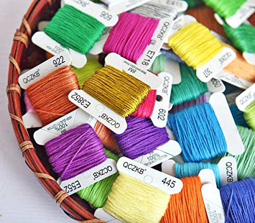 Rainbow Embroidery Floss String - Cross Stitch Thread- Friendship Bracelets Floss bobbins- Crafts Floss-50 Pcs 8m Mercerized Embroidery Floss bobbins Included of 2 pcs Metallic Embroidery Thread