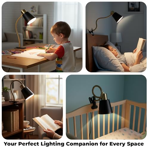 LALISU Desk lamp Eye-Caring Table Lamps 360°Rotation Gooseneck Clip on Lamp - color: Black and Gold
