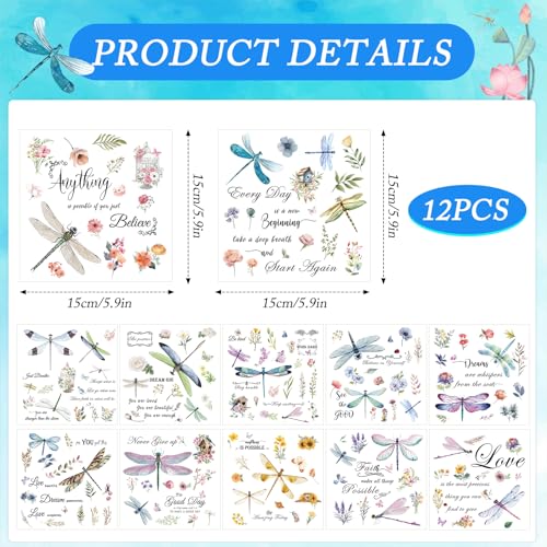 Wxiben 12 Pcs Dragonfly Rub on Transfers for Crafts and Furniture - style: Dragonfly
