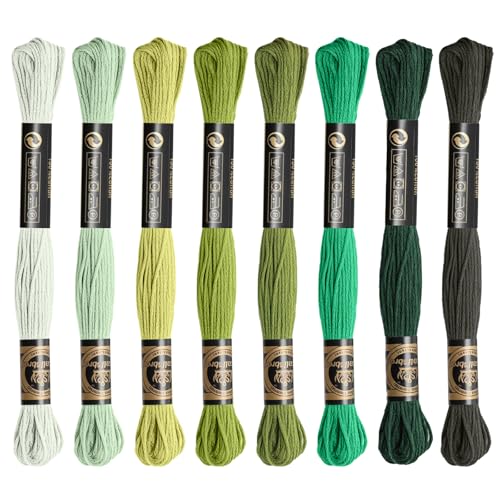 8 Skeins Cotton Embroidery Floss, 8.75yds for Hand Embroidery（Green Mix） - color: Green Mix
