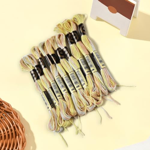 10 Skeins 6 Strands Yellow Hand Variegated Embroidery Floss Gradient Cross Stitch Thread Polyester Friendship Bracelet String Yarn Bracelets Threads Bulk for Sewing Knitting Crafts Stitching - color: Yellow
