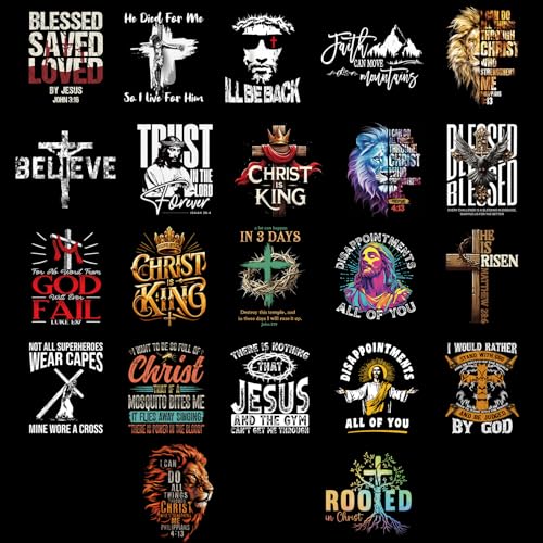 Rngmsi Dtf Transfers Ready to Press - 22 Pcs Christian Bible Verse Iron on Patches for T-Shirts, Cross Jesus Religious Iron on Stickers Heat Transfer Vinyl Decals for DIY Fabric Clothes Decor - style: Christian Bible Verse