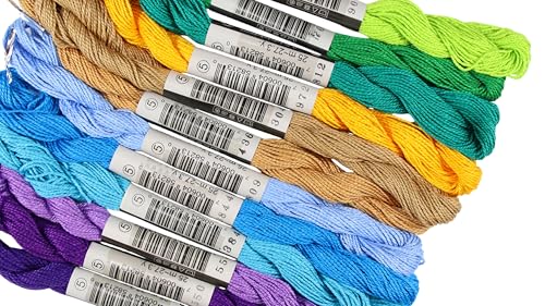 KCS 328 Yards(300 Meters) Mercerized Pearl Cotton Crochet Needlepoint Thread,Size 5, 12 skeins,Mixed Color 14 - color: 12color14, size: 12 skeins