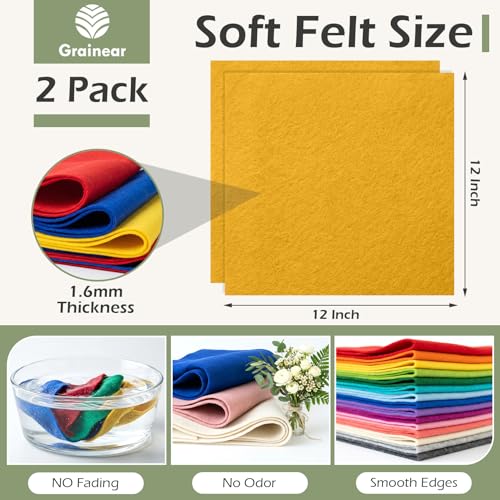Gold Soft Felt Sheets for Crafts, 12" x 12", 1.6mm Thick, 2 Pcs - color: Gold