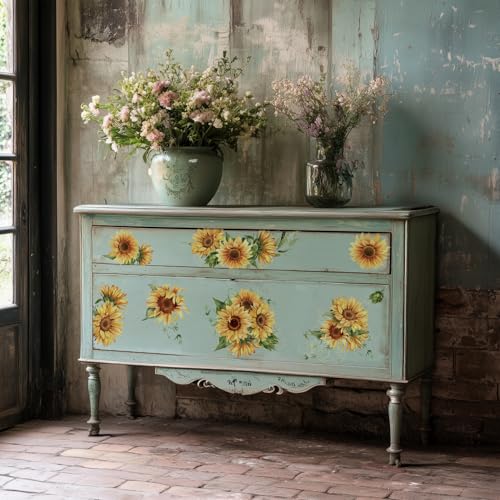 Vintage Floral Rub on Transfer for Furniture Large Flower UV DTF Transfer Sticker for Wood Glass Home Decor, Sunflower - style: Sunflower