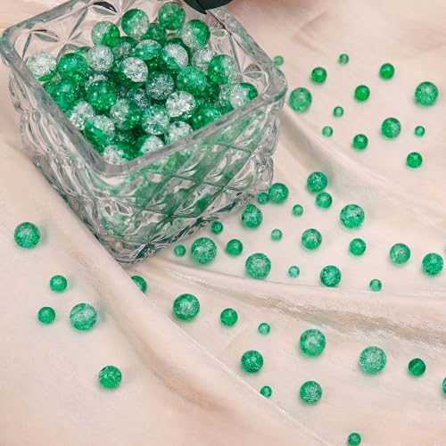 400PCs 4mm Green Crackle Glass Beads Bulk, Round Smooth Hole Glass Crystal Beads for Jewelry Making, DIY Bracelets, Necklaces, Bag Charms, Keychains and Craft Projects - color: Green Crackle, size: 4MM